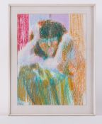 Framed drawing titled ' Study of a girl (Katrina)' 1979, oil pastel on paper , 60cm x 47cm