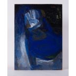Unframed painting titled ' Blue Dancer' c.1964, oil on board, 60cm x 43cm