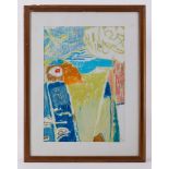 Glazed frame titled ' Grove and Sea, Greek Island' 1989, pastel/paper, 64cm x 50cm