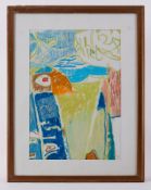 Glazed frame titled ' Grove and Sea, Greek Island' 1989, pastel/paper, 64cm x 50cm