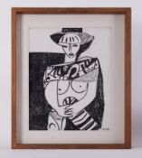 Framed painting - untitled 'Female in B & W ' 1994, conte on paper, 69cm x 59cm