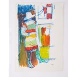 Unframed pastel/paint on paper - untitled 'Woman in Dress' 1980s? , 50cm x 35cm