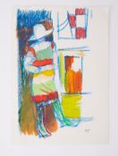 Unframed pastel/paint on paper - untitled 'Woman in Dress' 1980s? , 50cm x 35cm