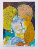 Unframed painting titled ' Head with Frizzy Hair (Sophia)' 1993, oil on board, 36cm x 26cm