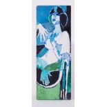 Unframed painting titled ' Projections on a Tall Figure' 1991, oil on board, 62cm x 23cm