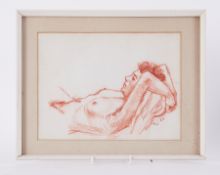 Glazed drawing - untitled 'Reclining Nude with Pillow' 1960, conte on paper, 21cm x 28cm