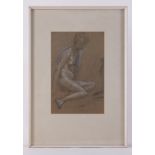 Framed drawing untitled - 'Sitting Female, Nude' 1958, conte on paper, 62cm x 44cm