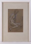 Framed drawing untitled - 'Sitting Female, Nude' 1958, conte on paper, 62cm x 44cm