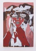 Unframed painting - untitled 'Weeping Goddess ' 1990s, acrylic? on board , 30cm x 20cm