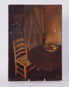 Unframed painting titled ' The Attic' 1949, oil on canvas, 35cm x 25cm