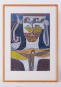 Glazed frame 'Deity' 1991, oil pastel, 93cm x 66cm