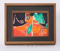 Framed painting titled ' Forms & Colours with Black (2)' 1991, oil on board, 34cm x 44cm
