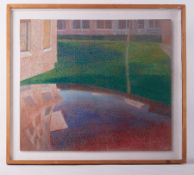 Glazed frame 'Car Roof and Buildings', c1978, pastel, 82 x 93cm.
