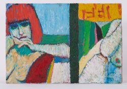 Unframed painting 'Diptych Rachel (1)', 1986, oil on board, 39 x 56cm.