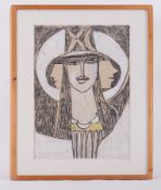 Glazed Frame titled ' Hecate' 1991, oil pastel, 74cm x 64cm