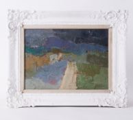 Framed painting titled ' Donegal Landscape (2)' 1962, oil on board, 38cm x 48cm