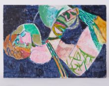 Unframed painting titled ' Swing Lady' c.1991, acrylic/board, 87cm x 62cm