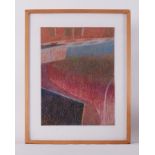 Glazed frame titled ' Red Car Roof' 1979, pastel on board, 69cm x 54cm