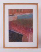 Glazed frame titled ' Red Car Roof' 1979, pastel on board, 69cm x 54cm