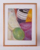 Glazed frame titled ' Figure with Green Balloon' c.1977, pastel on board, 69cm x 54cm