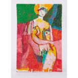 Unframed painting - untitled 'Nude in Orange & Green' 1991, oil on board, 30cm x 20cm