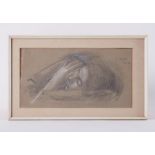 Framed drawing titled ' Sleeping Girl (Ruth)' 1957, conte on paper, 27cm x 47cm