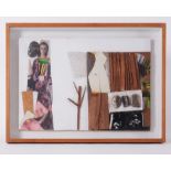 Glazed frame titled ' Collage with Pebbles' c.1970, strawboard and wood, 41cm x 55cm