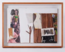 Glazed frame titled ' Collage with Pebbles' c.1970, strawboard and wood, 41cm x 55cm