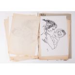 A portfolio including various sketches of Theatrical studies and scenes, Quayside Actors, Simone