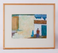 Framed painting titled 'Connemara Cottages' 1966, oil on paper, 32cm x 47cm