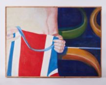 Framed painting titled ' Flag Apron' c.1979, oil on canvas, 95cm x 129cm