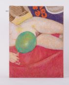 Unframed drawing titled ' Balloon and Legs' c.1977, pastel on board, 51cm x 38cm