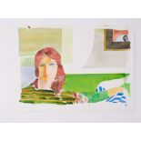 Unframed w/c on paper - untitled 'Female Head and Background' 1984, unframed w/c on paper , 32cm x