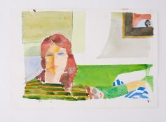 Unframed w/c on paper - untitled 'Female Head and Background' 1984, unframed w/c on paper , 32cm x