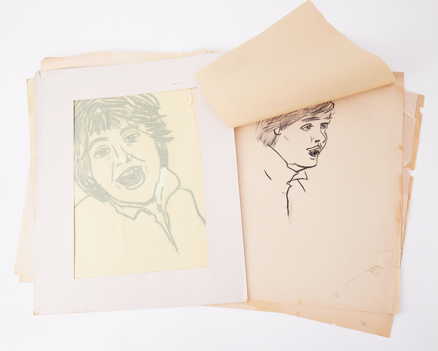 Victoria Wood a collection of preparatory sketches in charcoal and also watercolour, circa 1982 (