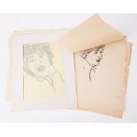 Victoria Wood a collection of preparatory sketches in charcoal and also watercolour, circa 1982 (