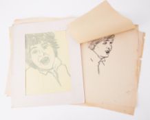 Victoria Wood a collection of preparatory sketches in charcoal and also watercolour, circa 1982 (