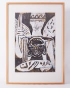 Framed painting titled ' Eros and Psyche' 1994 ?, acrylic/paper, 94cm x 67cm