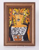 Framed painting titled ' Athene' c.1995, oil on board, 41cm x 30cm