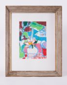 Framed painting titled ' Leaves and Flowers in Pots' 1989, oil pastel on paper , 51cm x 41cm