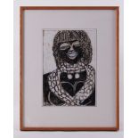 Framed drawing - untitled 'Deity Figure' 1992, conte on paper, 52cm x 41cm