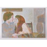 Unframed pastel titled ' Jeremy & Andrea' 1981, oil pastel on thin board , 51cm x 76cm