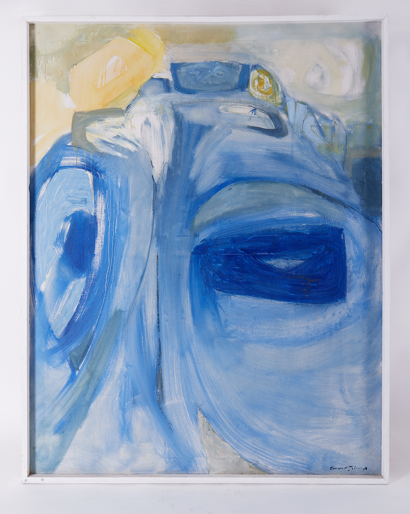 Framed painting titled ' Upright Figurescape' c.1962/3, oil on canvas, 129cm x 101cm