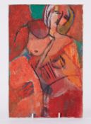 Unframed painting - untitled 'Nude in Orange' 1990, oil on canvas on board, 30cm x 21cm now