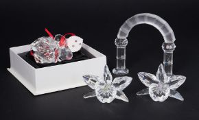 Swarovski Crystal Glass, 'Orchid', 'Arch', 'Rose' and 'Pink Tulip', boxed.