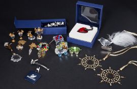 Swarovski Crystal Glass, mixed lot including Red heart, Train (coloured), hanging ornaments etc,