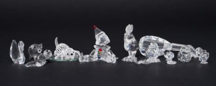 Swarovski Crystal Glass, a collection of nine pieces including 'Baby Chic's', 'Pig', 'Dog' etc,