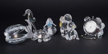 Swarovski Crystal Glass, a small collection of seven pieces including 'Clam with Pearl', '