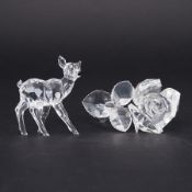 Swarovski Crystal Glass, 'Fawn' and 'Rose', boxed.
