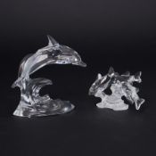 Swarovski Crystal Glass, 'Southsea Fish' and 'Dolphin On Wave', boxed.